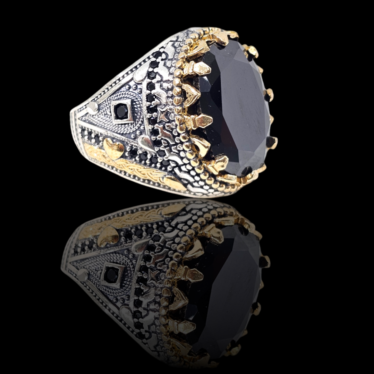 925 Ayar Gümüş Erkek Yüzük Siyah Onix Taşlı